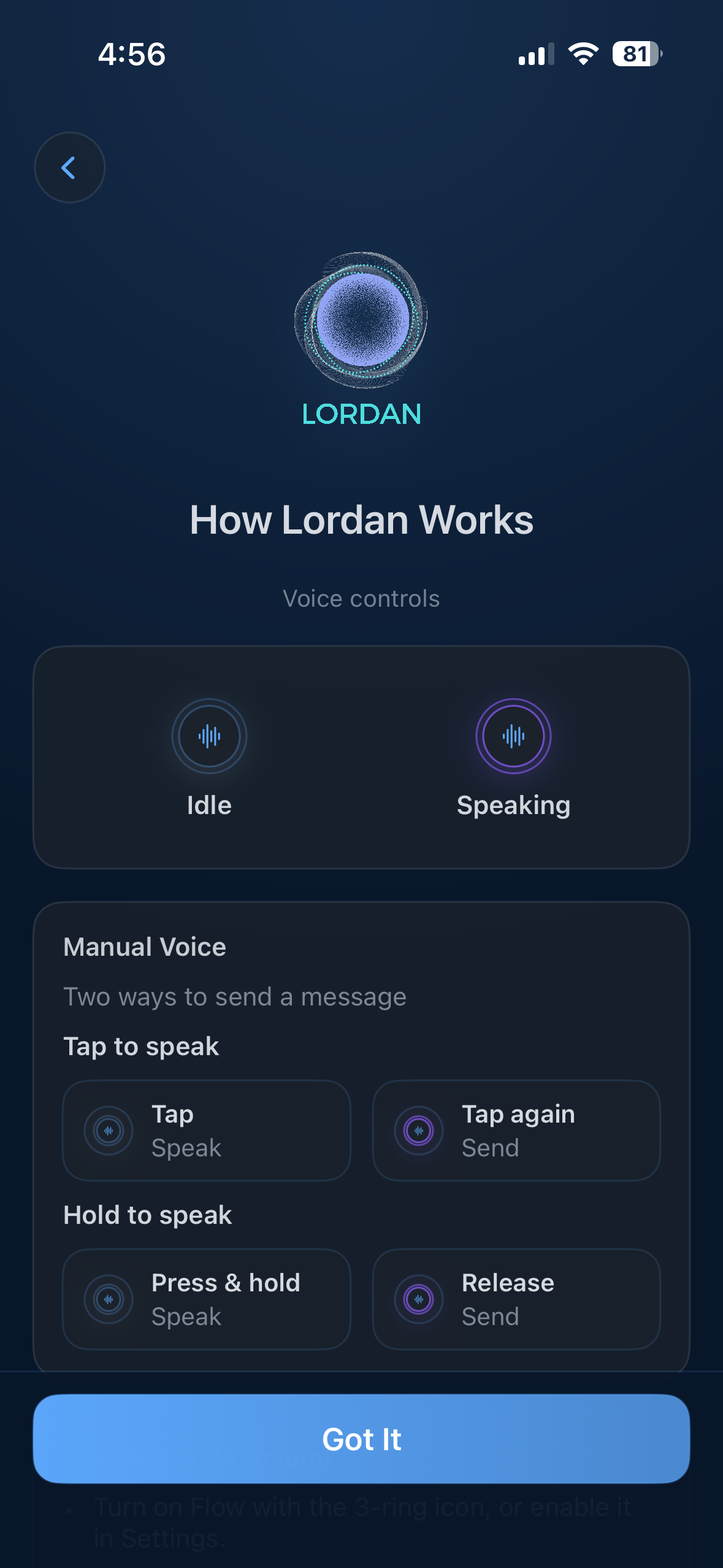 Lordan settings and controls